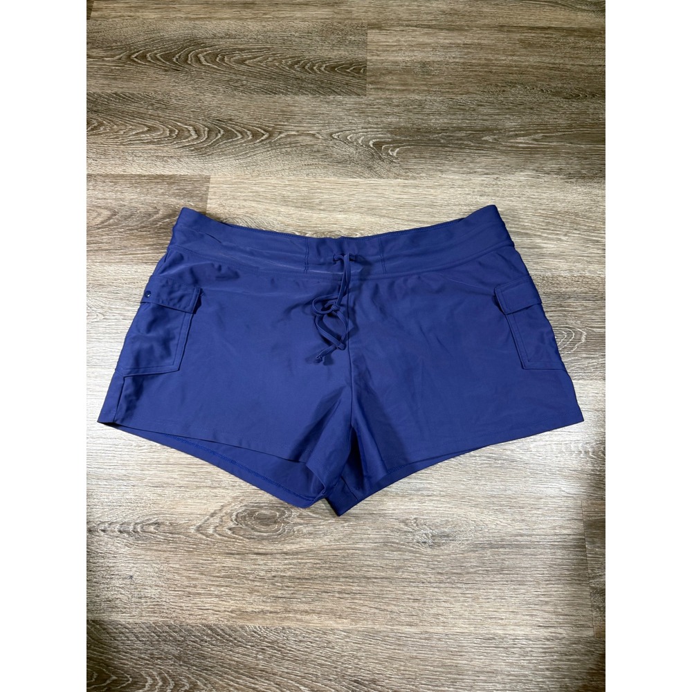 Sol Collective Womens Blue‎ Swim Board Shorts Cargo Pockets Size 16 Drawstring